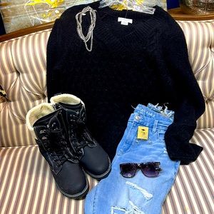 Jeans, Black Boots with a Black Sweater